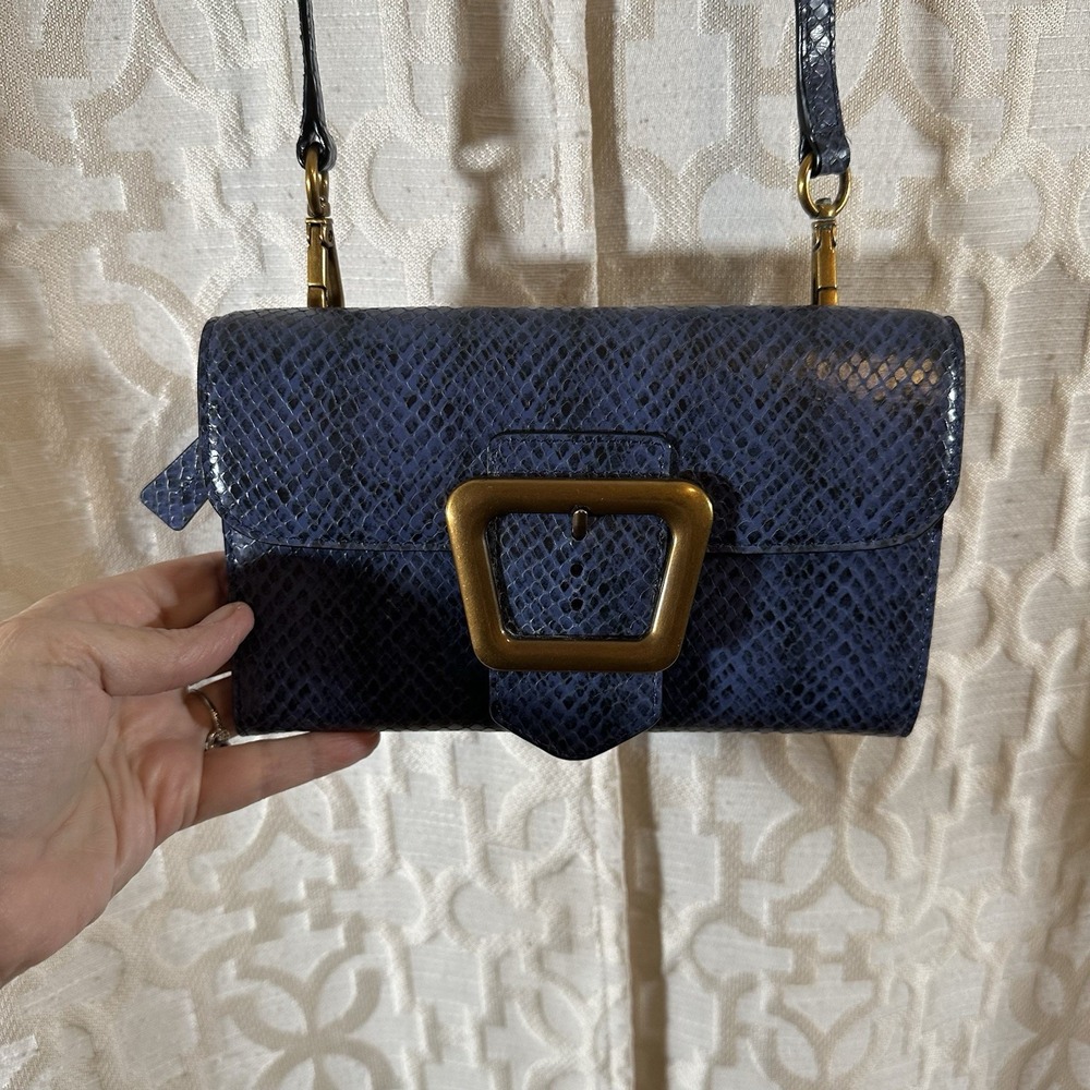 Sam Edelman Tessa Slim Crossbody Snake Skin Blue Multi Gold Buckle